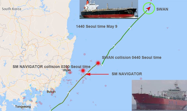 Two crude oil tankers collided with two fv in Japan sea