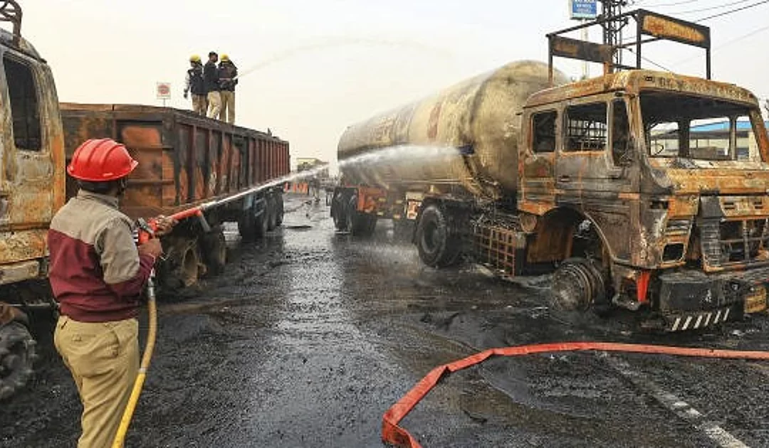 LPG Tanker Crash Sparks Massive Fire in Punjab; 1 Dead, At Least 20 Severely Burnt
