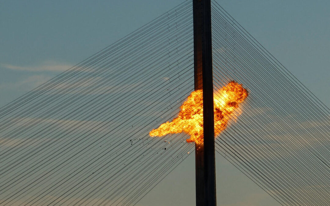 Huge Fireball Erupts as Russian Drone Hits Kyiv Bridge in Daylight